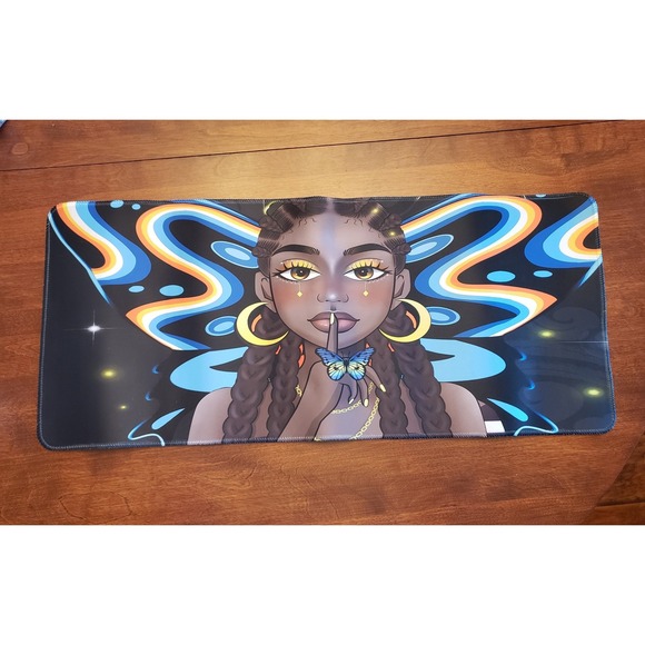 Unbranded Other - Large Gaming Desk Mat Black Woman Butterfly Cosmic Art Extended Mouse Pad 27x12